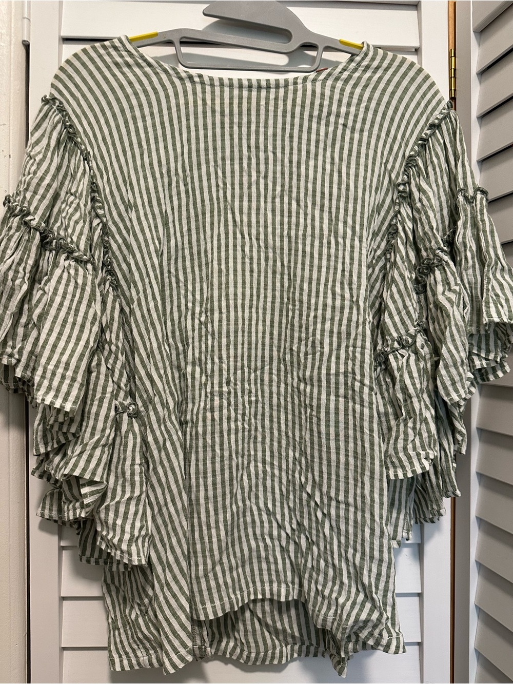 Pilcro Green and White Striped Ruffle Sleeve Tunic